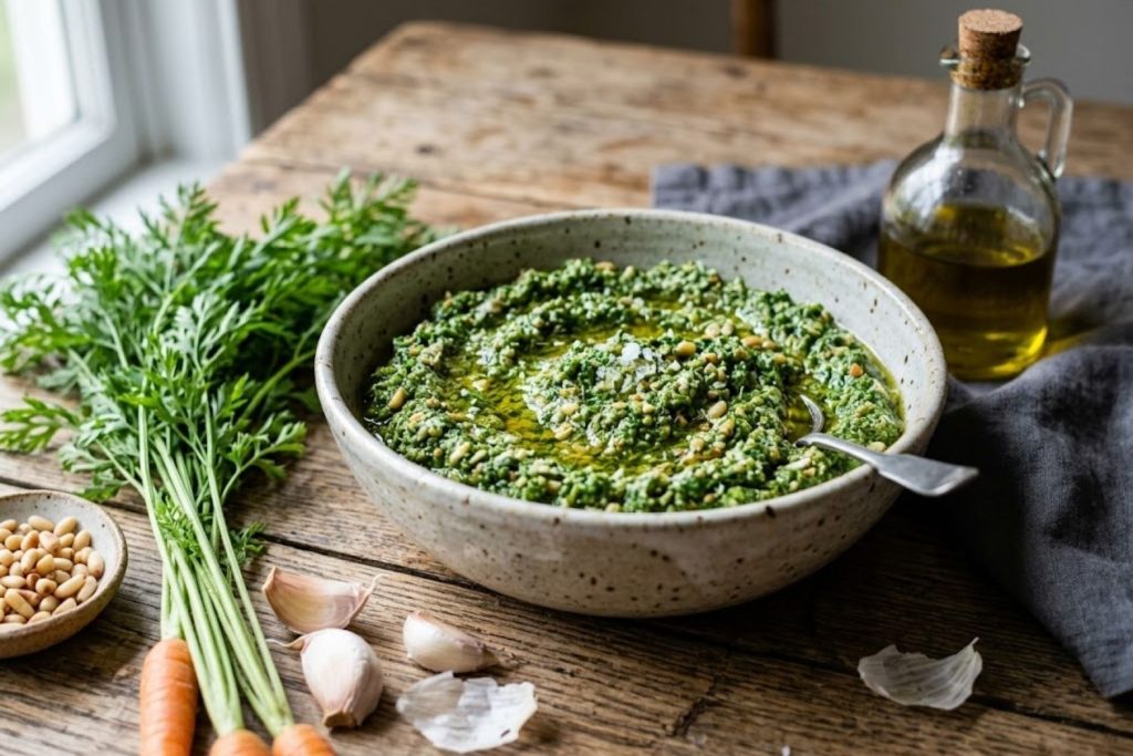 Pesto aux fanes de carottes : Recette anti-gaspi facile et savoureuse